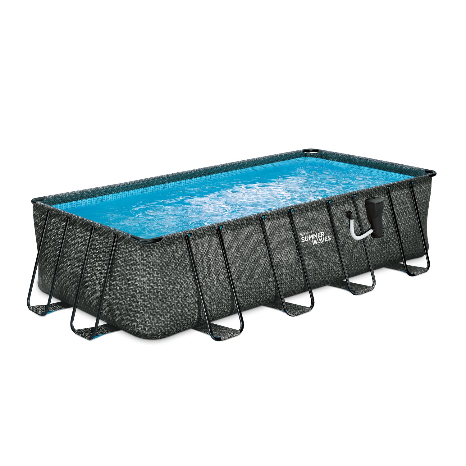 Summer Waves 18 Ft Rectangular Frame Swim Pool w/ Qualco Chlorinating Tab Kit