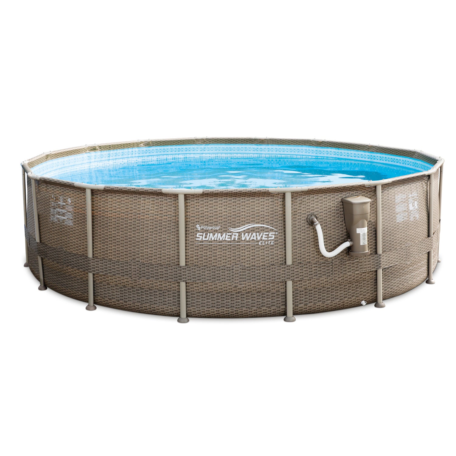 Summer Waves 16ft x 48in Foot Elite Frame Swimming Pool with Wicker Print, Brown