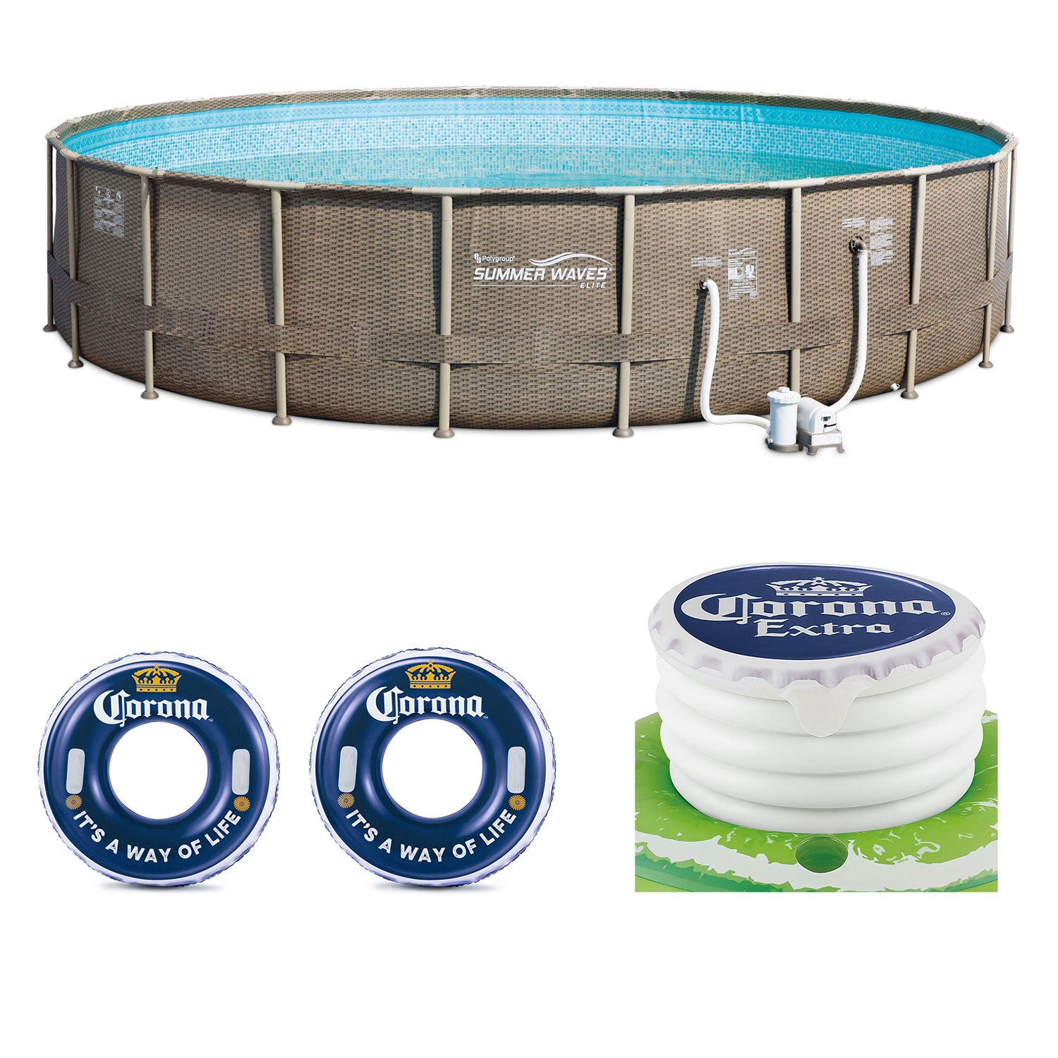 Summer Waves Elite 22 Foot Pool Kit + Corona Floats + Corona Floating Cooler