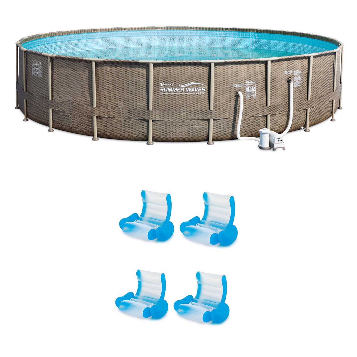 Summer Waves Elite 22 Foot Round Pool Kit + Inflatable Rocking Chair Lounges