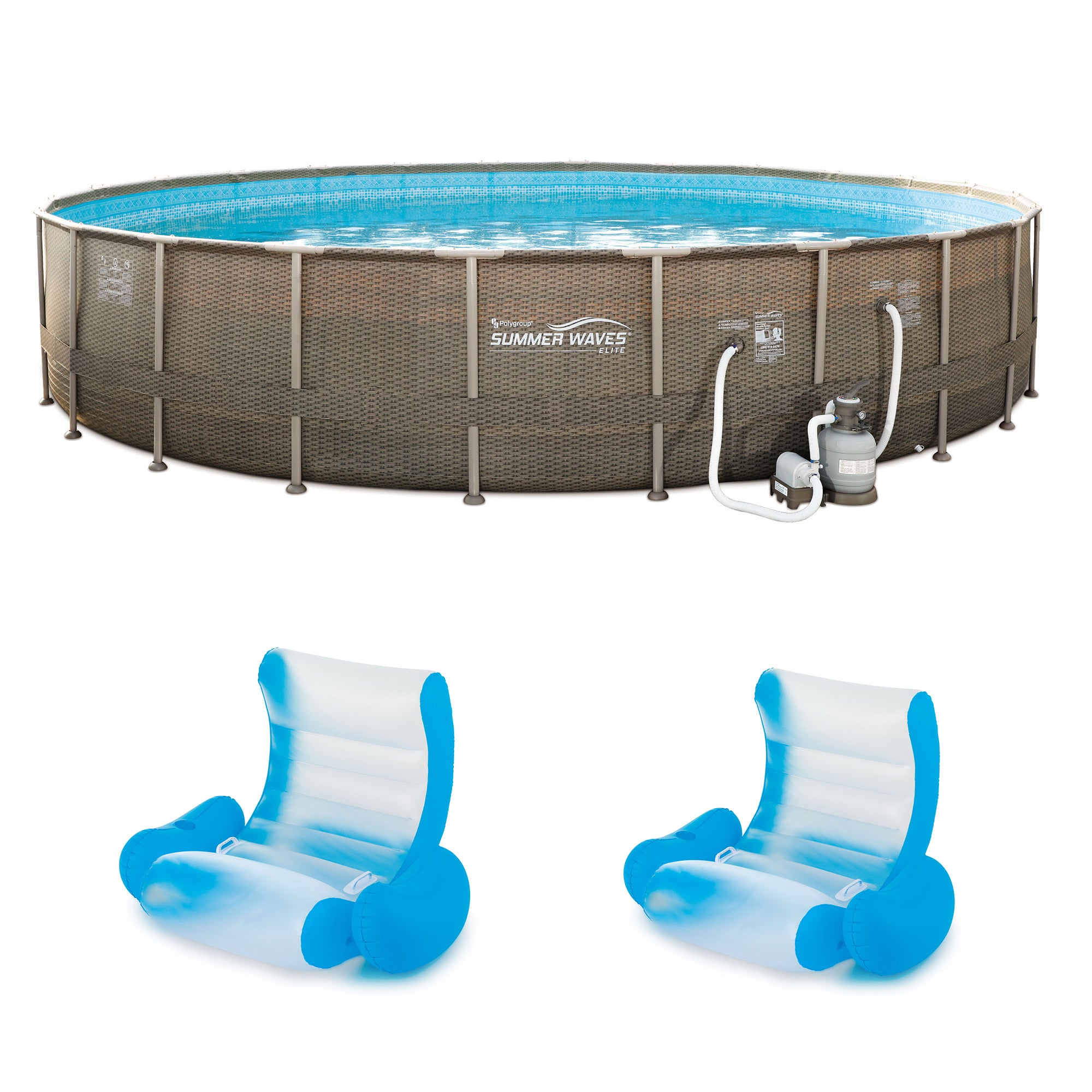 Summer Waves Frame Pool w/Inflatable Rocking Chair Float w/Aqua Glow LED(2 Pack)
