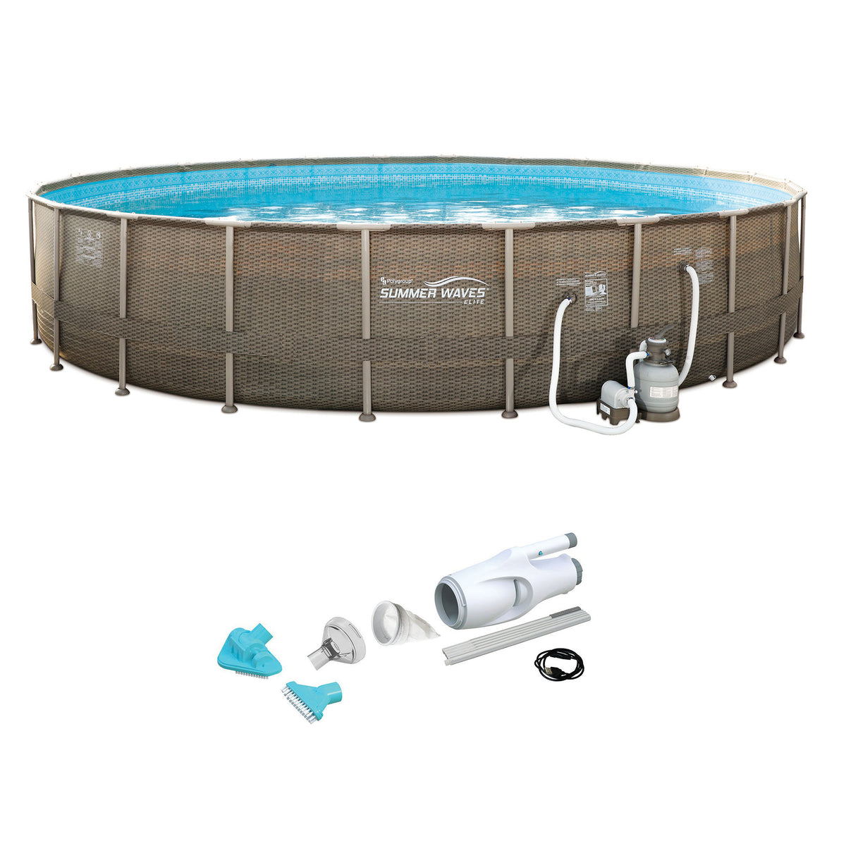 Summer Waves Frame Pool w/ Kokido Telsa 5 Rechargeable Handheld Pool Vacuum