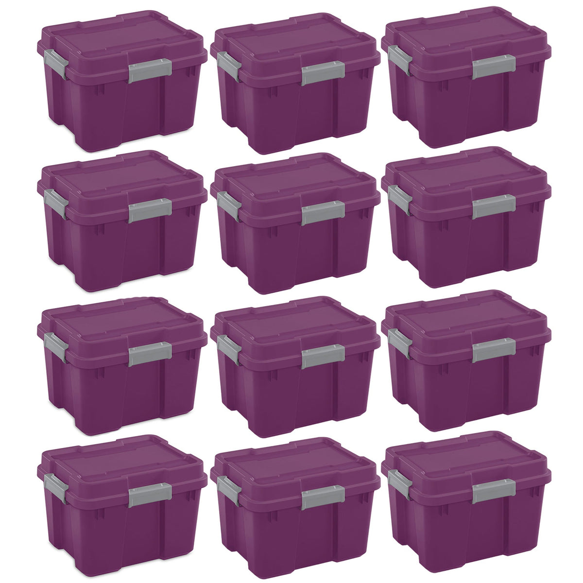 Sterilite 20 Gal Tote Storage Container Box w/ Lid, Exotic Purple/Gray (12 Pack)