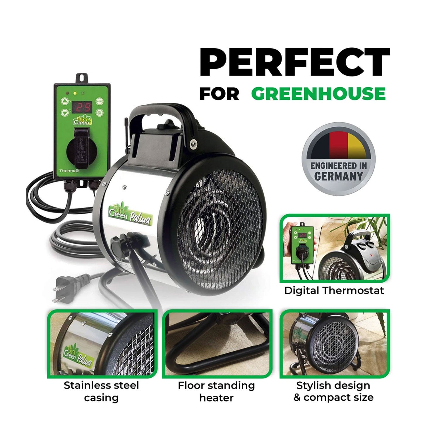 Bio Green Palma Greenhouse Space Heater w/Digital Thermostat, 120 Sq Ft (2 Pack)