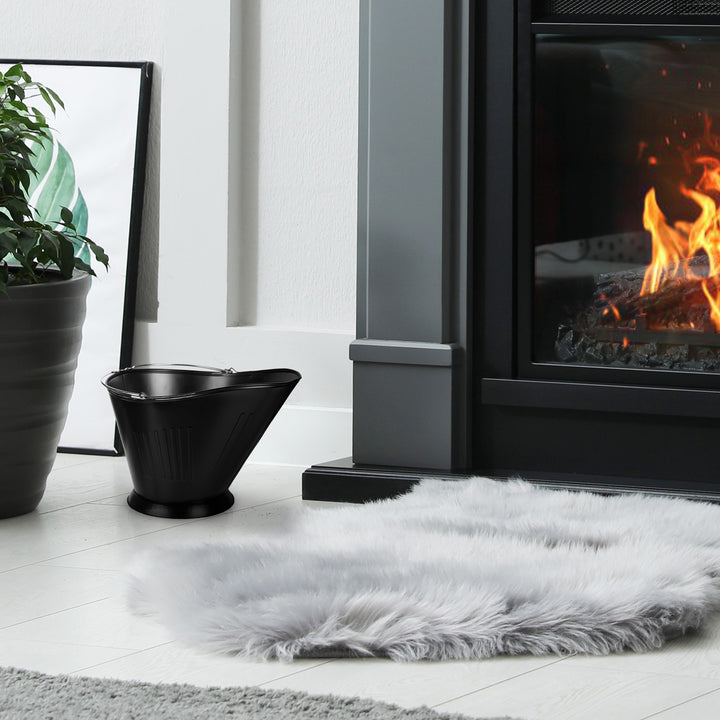 Panacea Products Modern Round Powder Coated Steel Fireplace Coal Scuttle, Black - VMInnovations