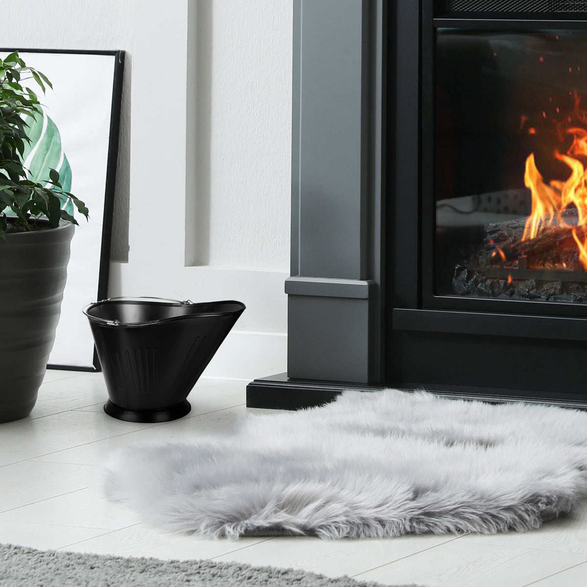 Panacea Products Modern Steel Fireplace Coal Scuttle, Black (Open Box)