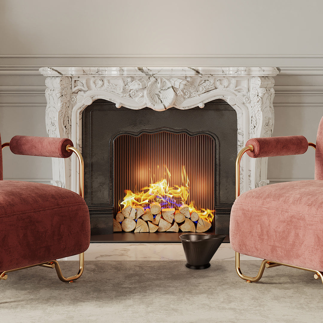 Panacea Products Modern Round Powder Coated Steel Fireplace Coal Scuttle, Black - VMInnovations