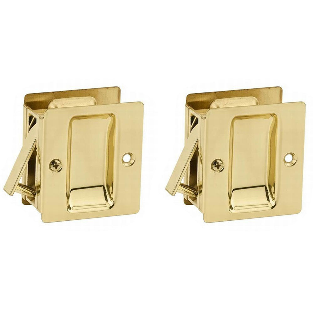 Kwikset Notch Hall 1.375 Inch Sliding Door Pocket Lock, Polished Brass (2 Pack) - VMInnovations