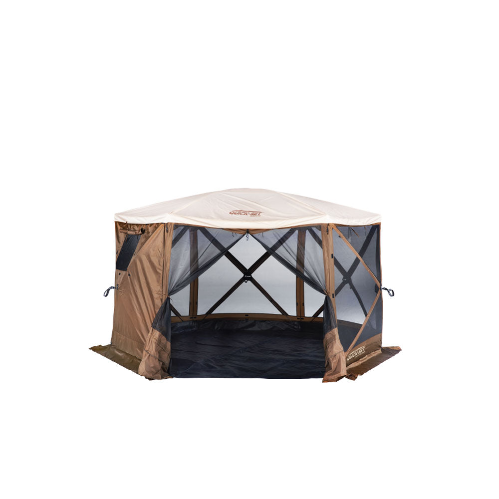 CLAM Quick-Set Pavilion Camper 12.5' x 12.5' Shelter, Brown w/Rain Fly Tarp, Tan - VMInnovations