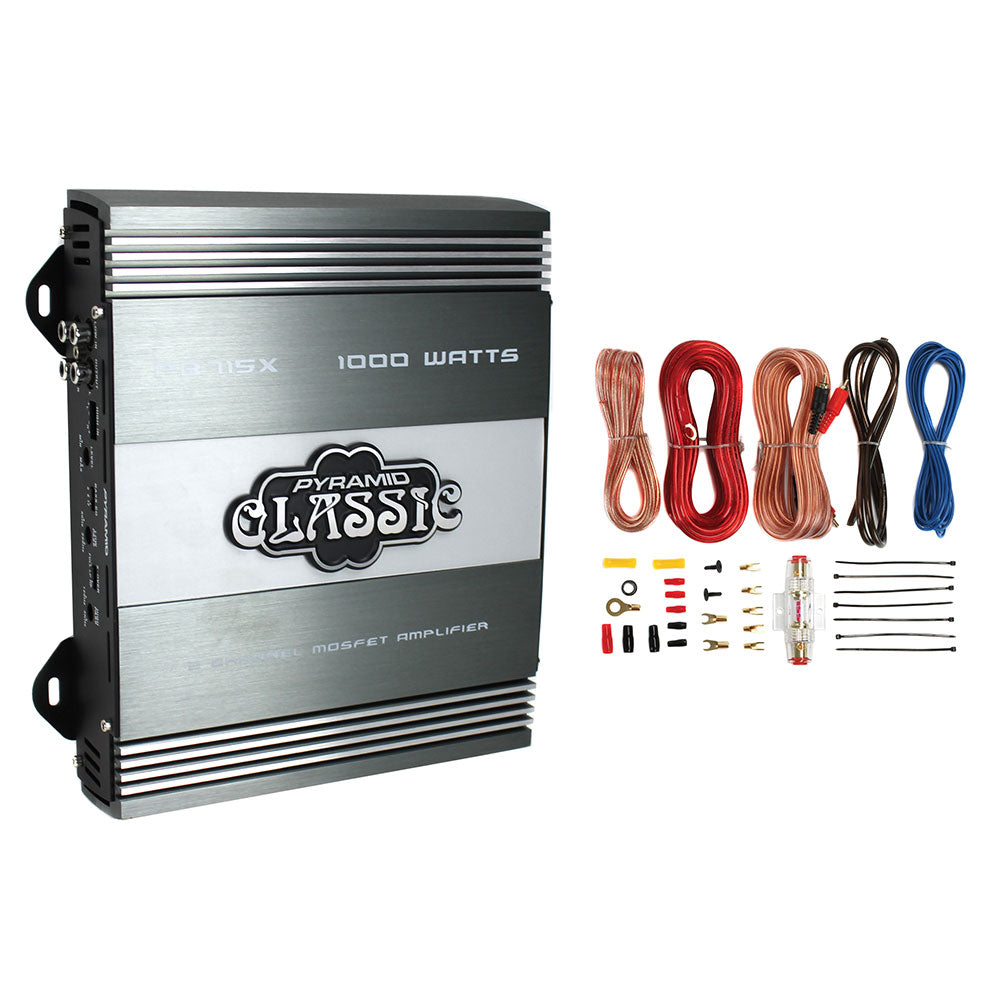 Pyramid PB715X 1000W 2 Channel Power Amplifier w/ Soundstorm 8 Gauge Wiring Kit