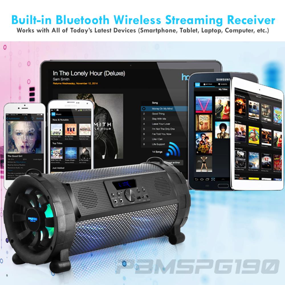 Pyle PBMSPG190 300W 110/240V Portable Wireless Bluetooth BoomBox Speakers Stereo