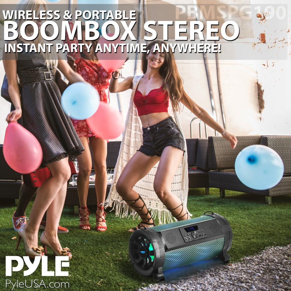 Pyle PBMSPG190 300W 110/240V Portable Wireless Bluetooth BoomBox Speakers Stereo