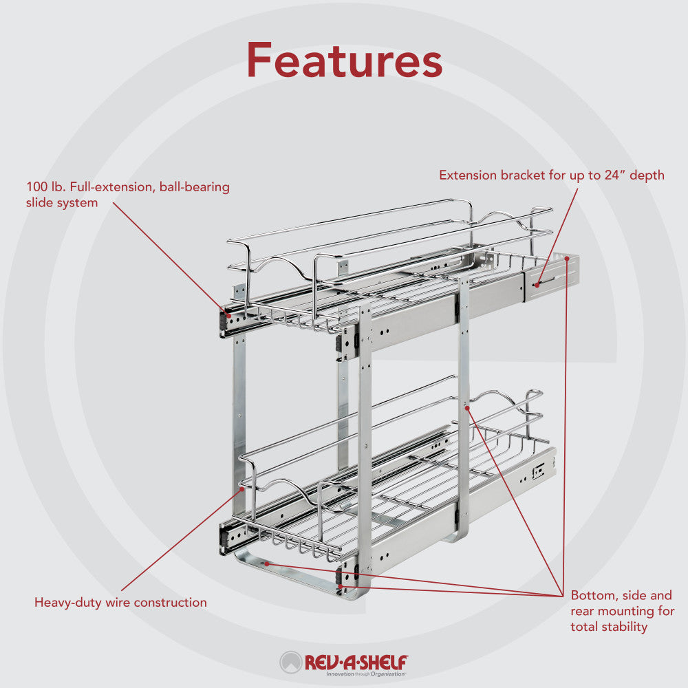 Rev-A-Shelf 9" x 22" 2-Tier Cabinet Pull Out Wire Basket, Chrome (Refurbished)