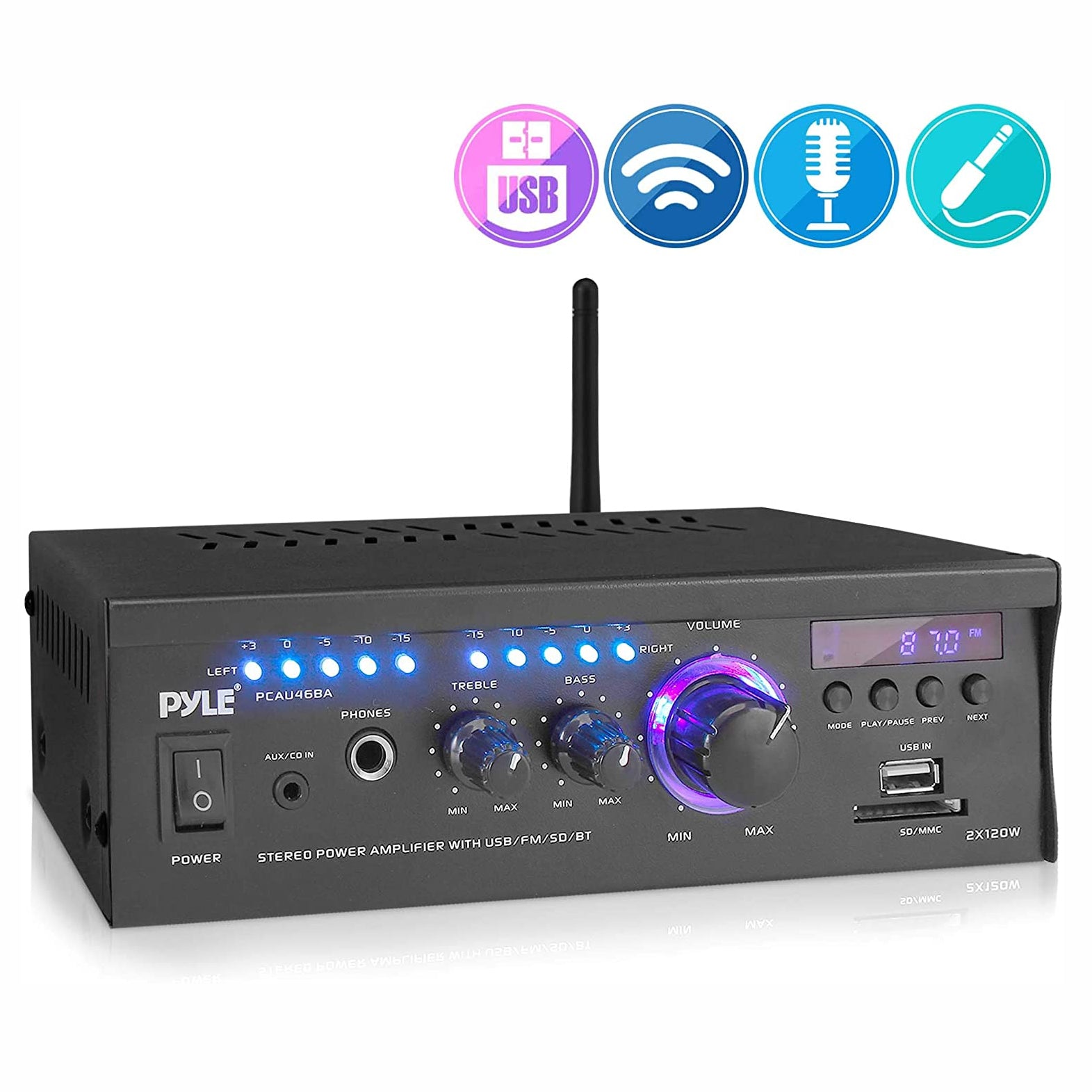 Pyle Bluetooth Home Audio Speaker Amplifier System w/ Blue LED Display (Used)