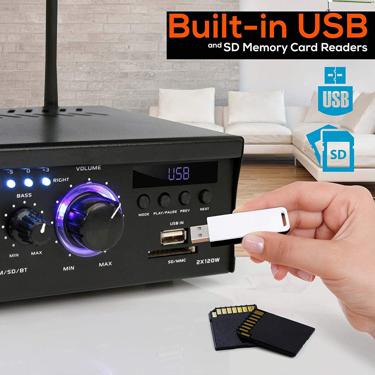 Pyle Bluetooth Home Audio Speaker Amplifier System w/ Blue LED Display (Used)
