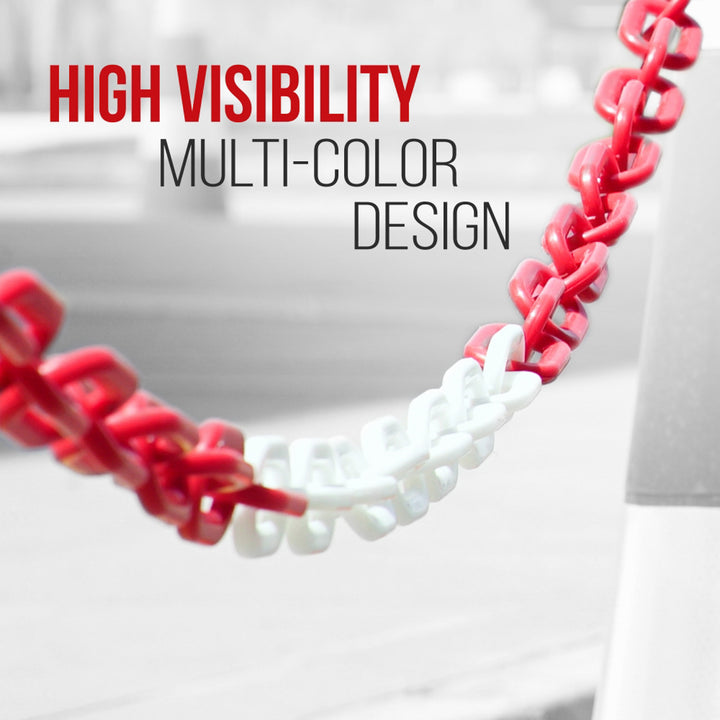 Pyle PCHN31 Weatherproof Safety Chain Barrier Plastic Links 82 Feet, Red & White - VMInnovations