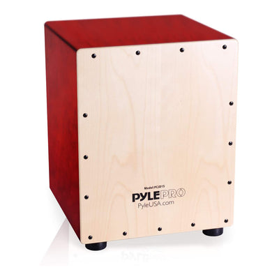 Pyle Wooden Stringed Acoustic Jam Cajon Drum Percussion Box Hand Instrument, Red