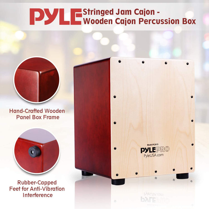 Pyle Wooden Acoustic Jam Cajon Drum Percussion Box Hand Instrument, Red (4 Pack)