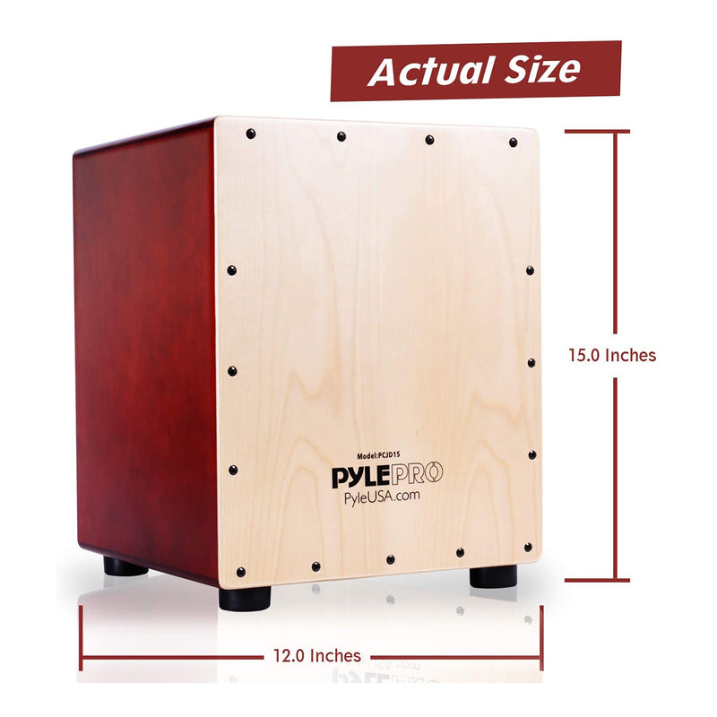 Pyle Wooden Acoustic Jam Cajon Drum Percussion Box Hand Instrument, Red (4 Pack)