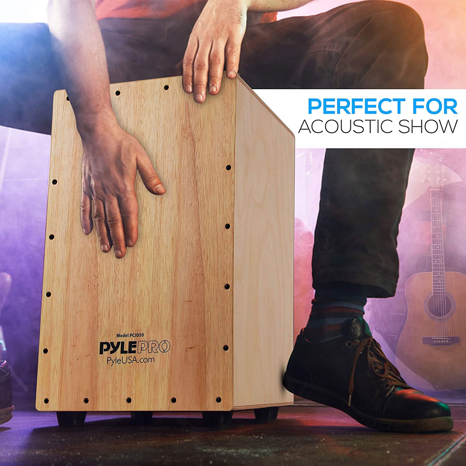 Pyle Pro PCJD50 Hybrid Acoustic Electric Cajon with Built In Pickup Connector