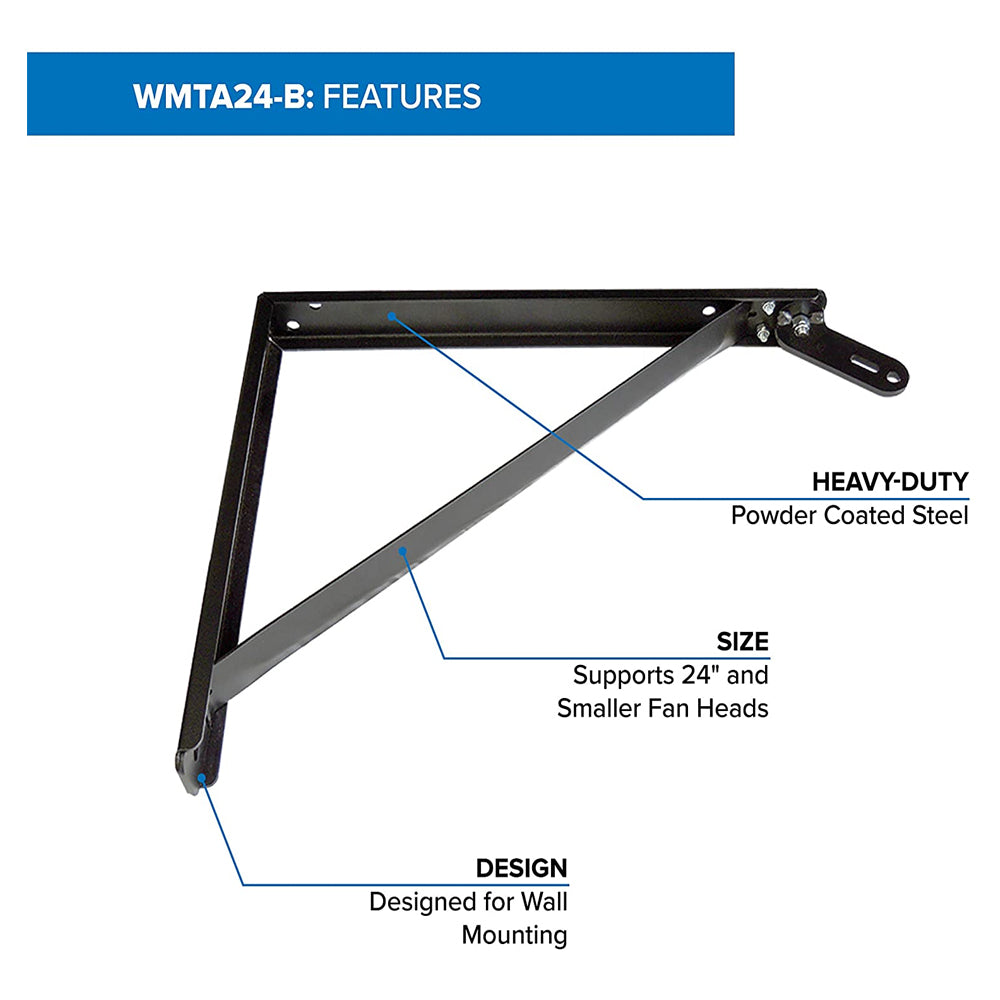 Hydrofarm Schaefer Adjustable Steel Wall Mount for 24" Fans, Black (Open Box)