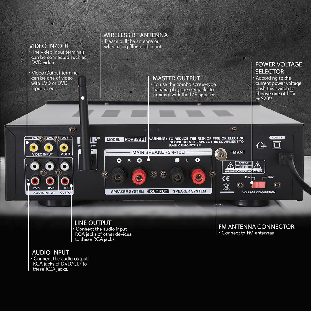 Pyle PDA65BU Bluetooth 2 Channel 200 Amplifier Receiver Sound System (2 Pack) - VMInnovations