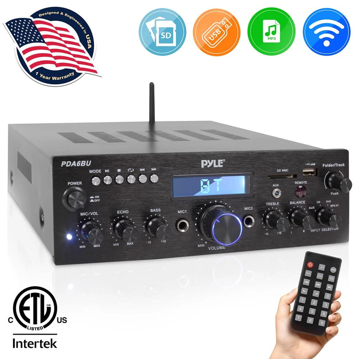 Pyle Compact 200 Watt Bluetooth Home Stereo Amplifier Receiver System (2 Pack)