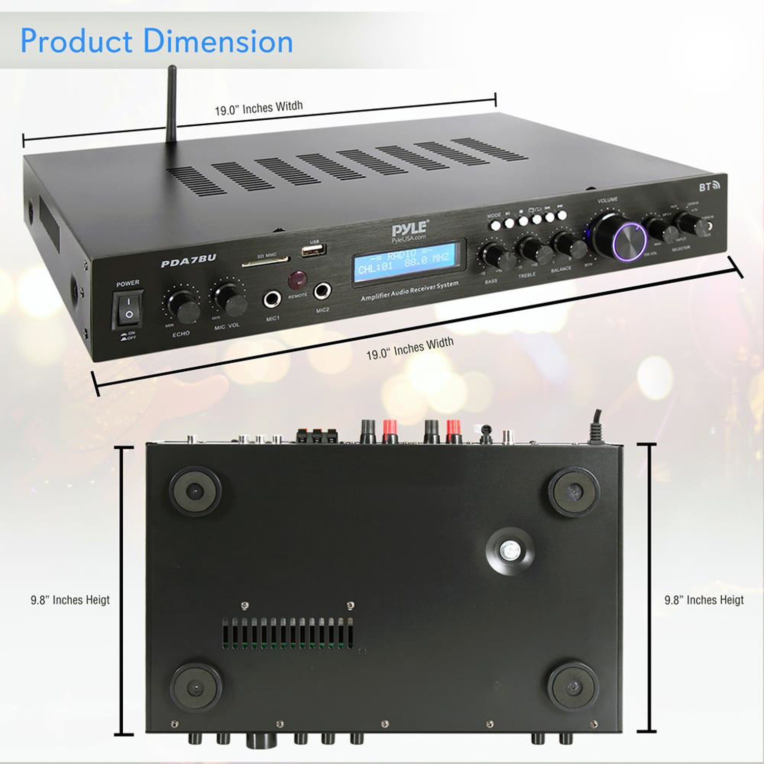Pyle PDA7BU 200W Home Theater Amplifier Bluetooth Receiver Sound System (4 Pack) - VMInnovations
