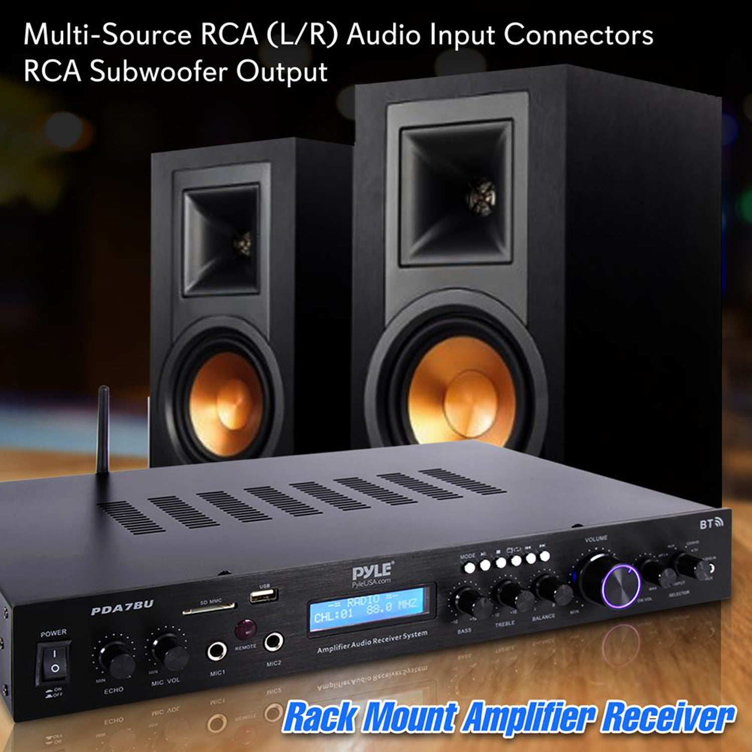 Pyle PDA7BU 200W Home Theater Amplifier Bluetooth Receiver Sound System (2 Pack)