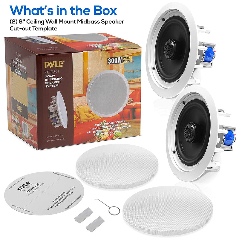 Pyle PDIC80T 70 Volt Dual 8 Inch 2 Way Ceiling Wall Mount Speaker System Pair