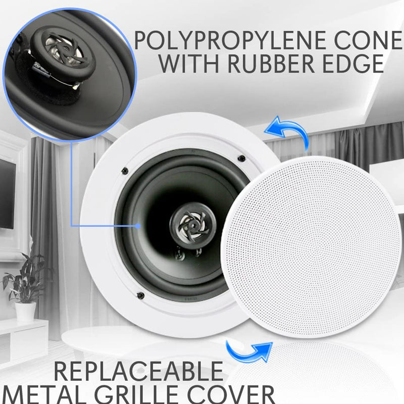 Pyle PDICBT852RD 8 Inch 250W Bluetooth In Ceiling Wall Speakers, (4 Speakers)
