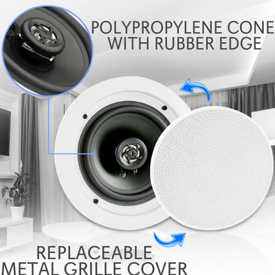 Pyle PDICBT852RD 8 Inch 250W Bluetooth In Ceiling Wall Speakers, (8 Speakers)