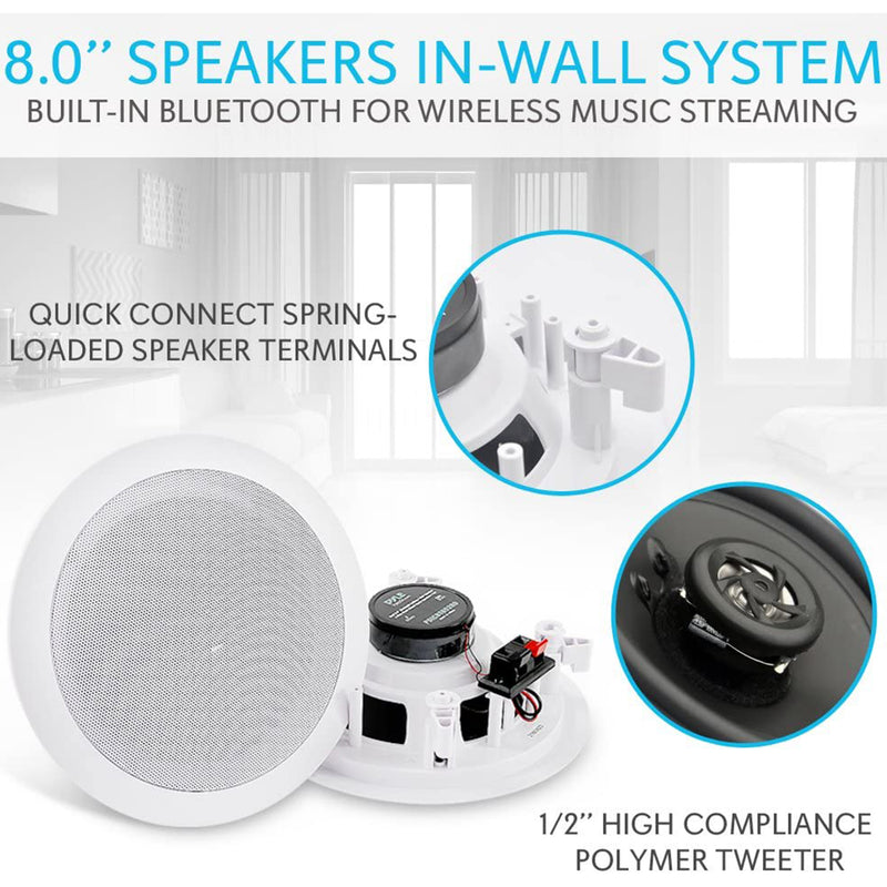 Pyle PDICBT852RD 8 Inch 250W Bluetooth In Ceiling Wall Speakers, (8 Speakers)