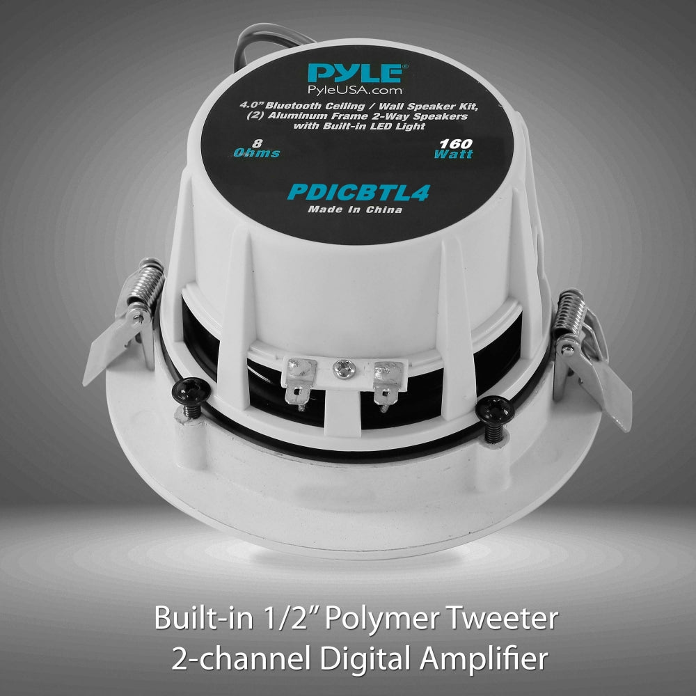 Pyle 4 Inch 2 Way 160W Bluetooth Ceiling Wall Speakers and LED Light (8 Pack)