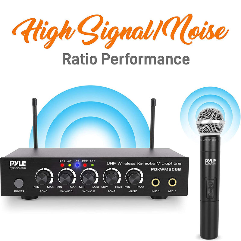 Pyle PDKWM806B Bluetooth Dual Wireless Microphone System with 4 Mics (2 Pack)