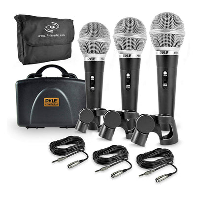 Pyle PDMICKT34 Dynamic Professional Dynamic 3 Handheld Microphones kit, Black