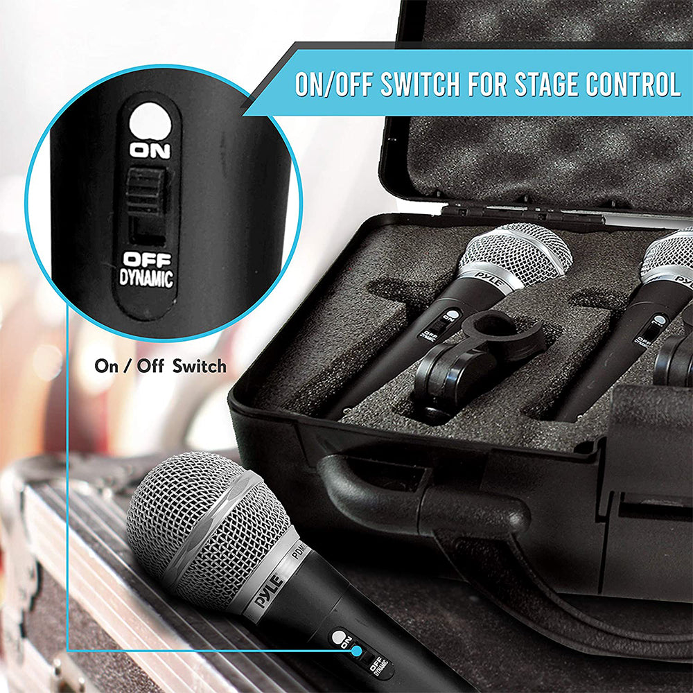 Pyle PDMICKT34 Dynamic Professional Dynamic 3 Handheld Microphones kit, Black