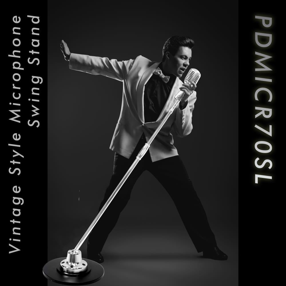 Pyle Classic Retro Vintage Style Microphone and Swing Stand, Silver (Open Box) - VMInnovations