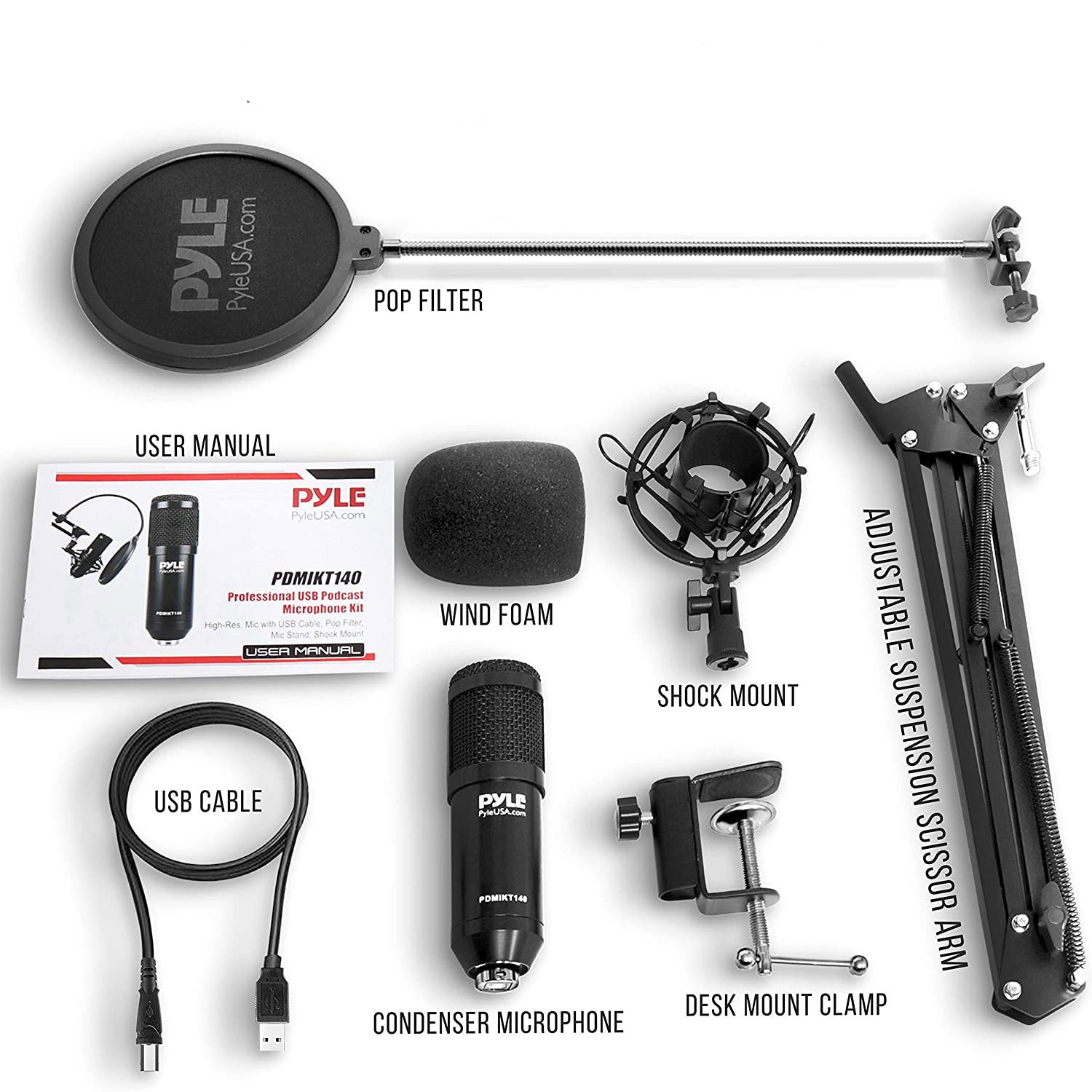 Pyle Pro Audio Recording Computer Desk Attached USB Microphone Kit (Open Box)