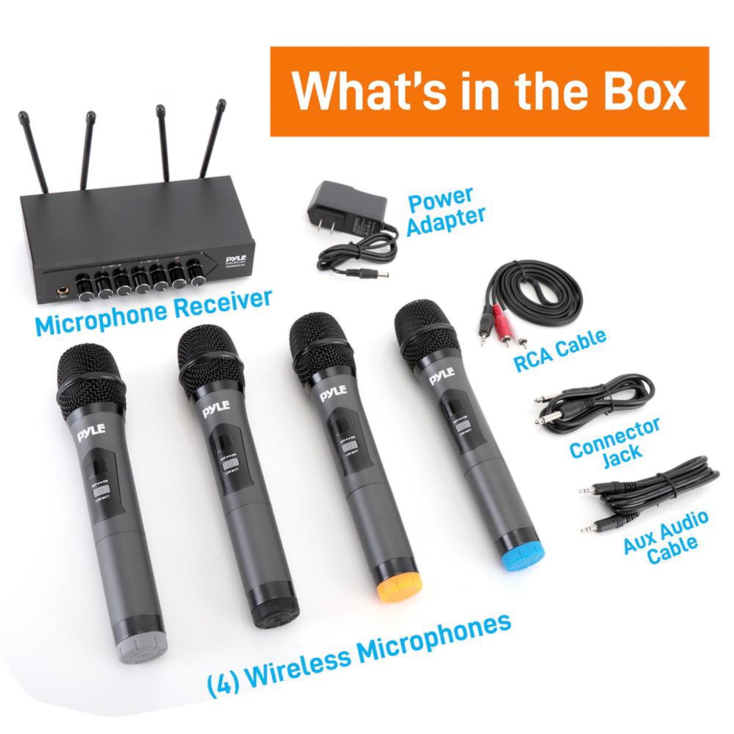 Pyle Wireless Microphone System Set w/ Bluetooth Receiver Base & 4 Mics (4 Pack) - VMInnovations