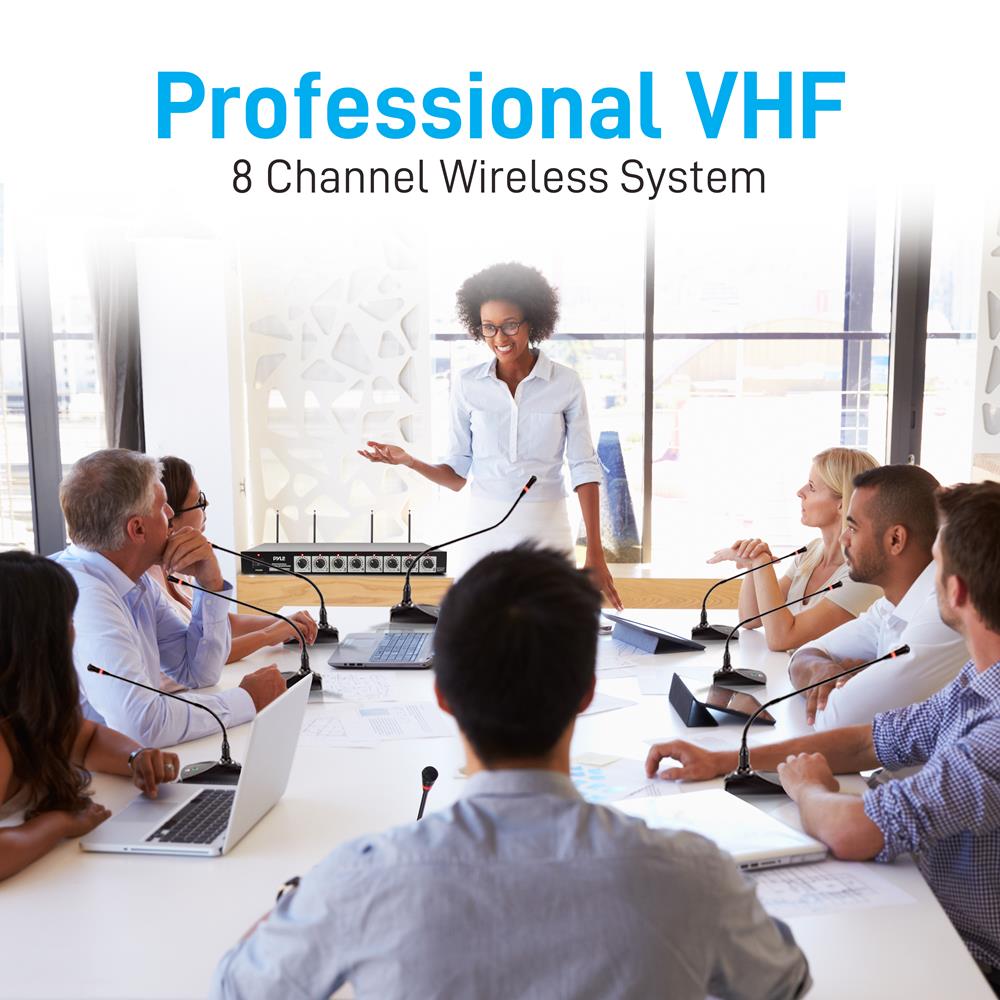Pyle 4 x PDWM8300 VHF 8 Channel Wireless Desktop Microphones & Receiver (4 Pack)