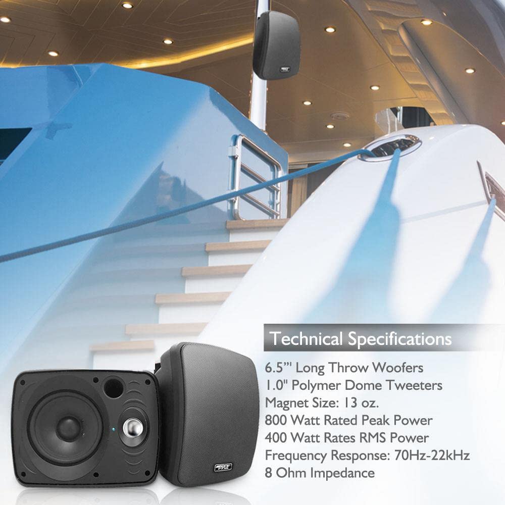 Pyle Audio 6.5 Inch Waterproof Bluetooth Indoor & Outdoor Speaker, Black (Pair)