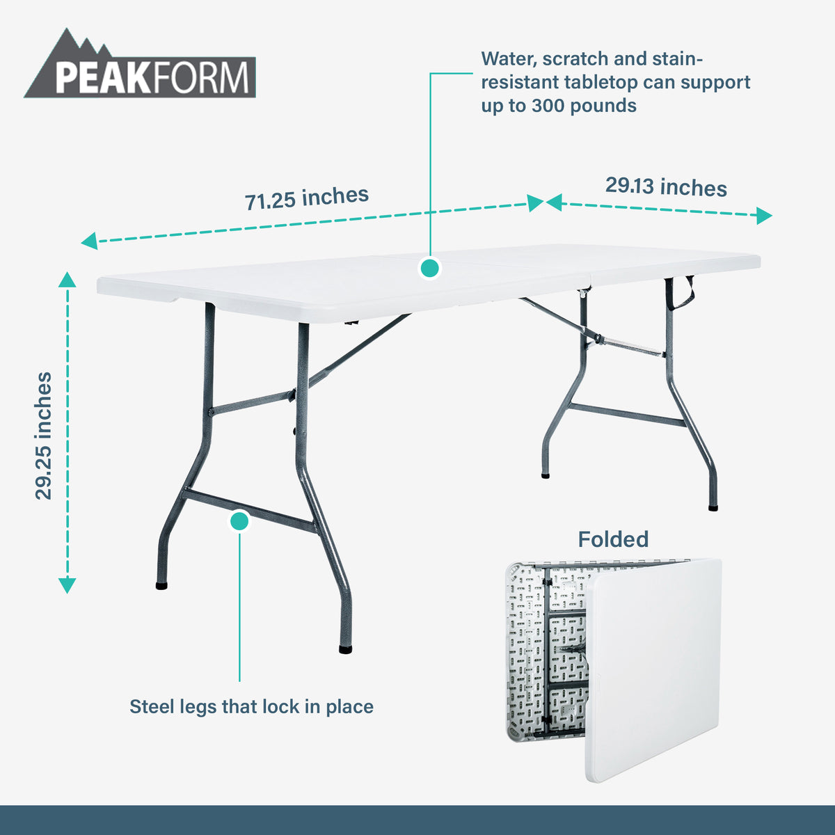 Peakform Fold In Half Banquet Table for Indoor Outdoor Use, 6 Ft,White(Open Box) - VMInnovations