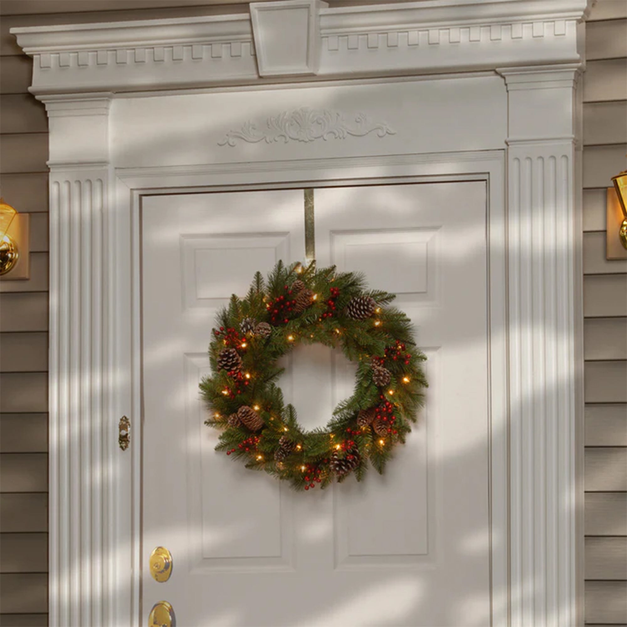 National Tree Company Bristle Berry Pine 24" Prelit Wreath, White LEDs(Open Box) - VMInnovations