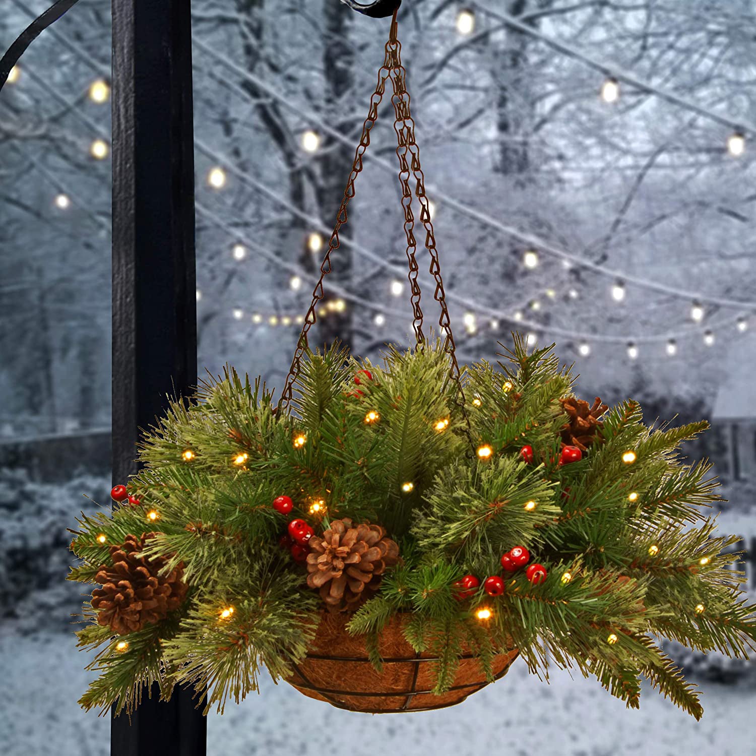 National Tree Company 20" Artificial Christmas Colonial Hanging Basket(Open Box) - VMInnovations