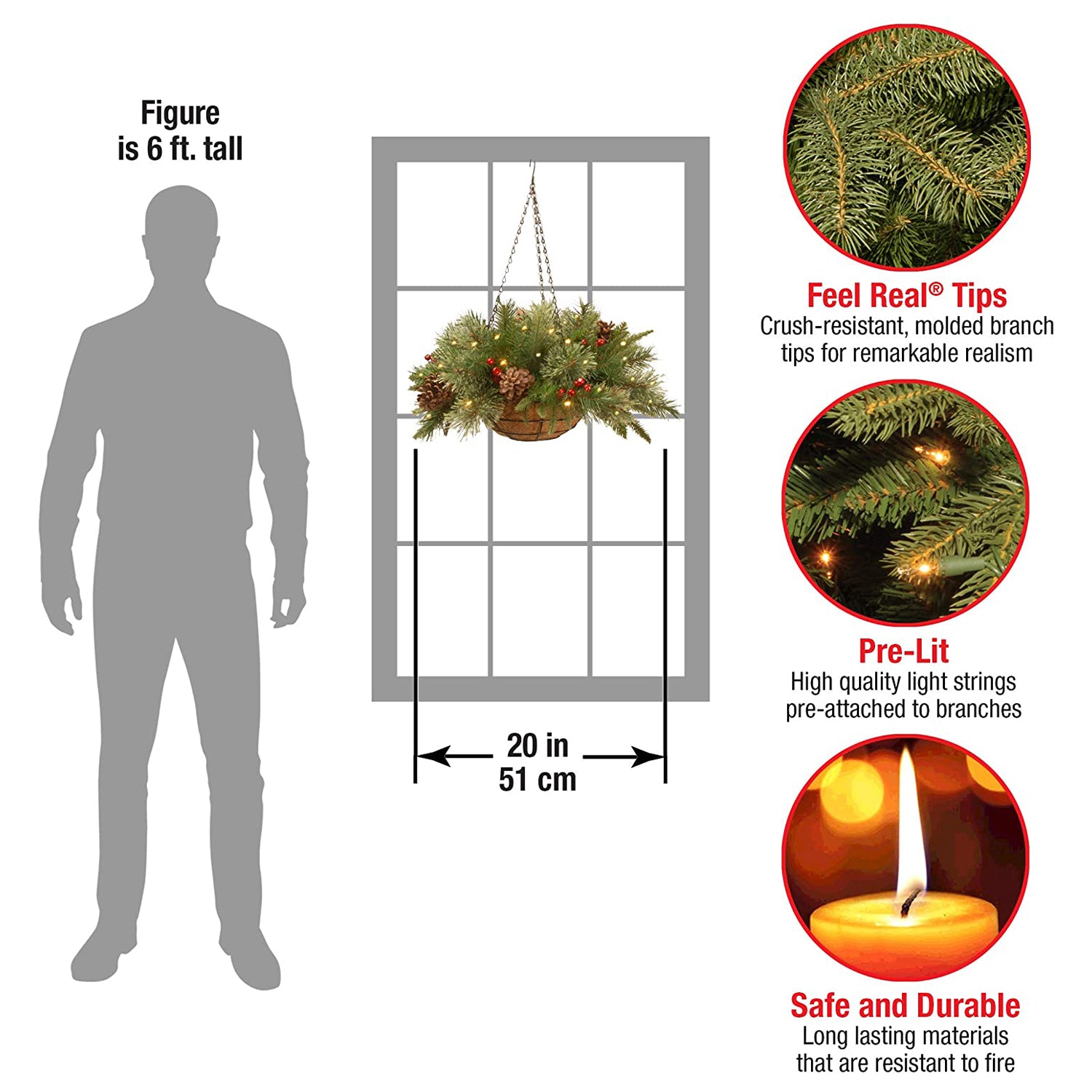 National Tree Company 20" Artificial Christmas Colonial Hanging Basket(Open Box) - VMInnovations