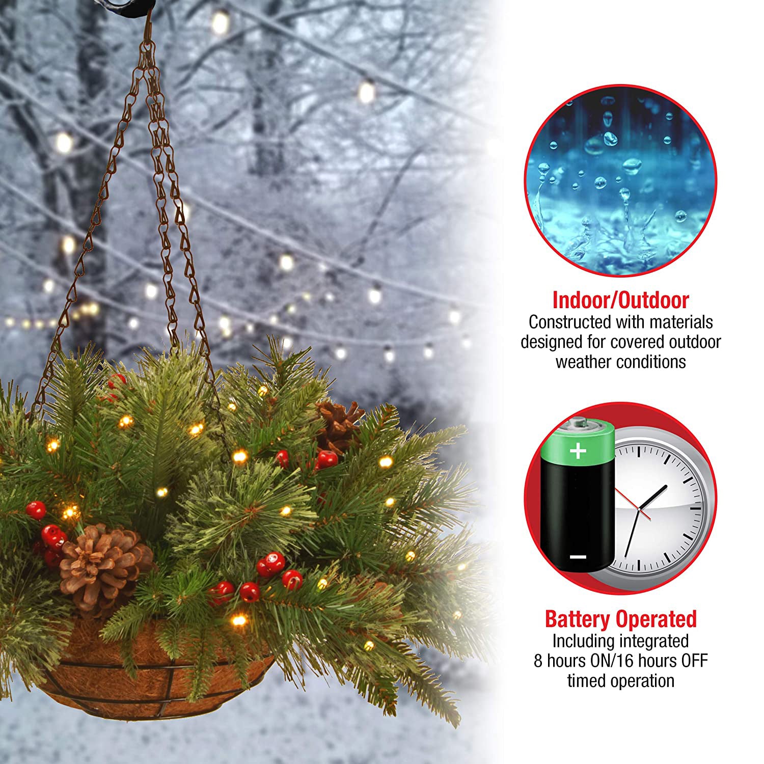 National Tree Company 20" Artificial Christmas Colonial Hanging Basket(Open Box) - VMInnovations