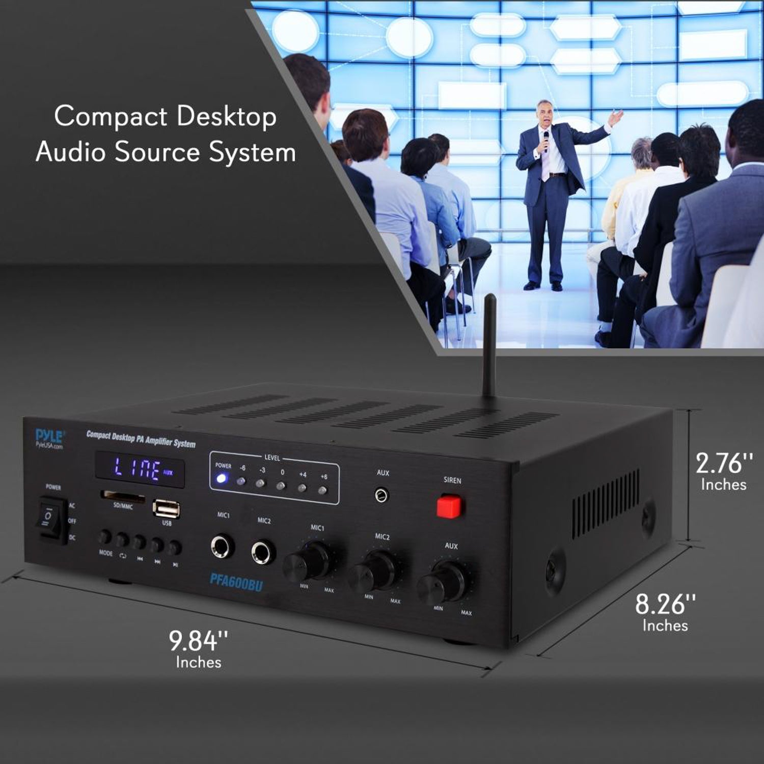 Pyle PFA600BU 300W 2 Channel Compact Bluetooth Public Address Amplifier (4 Pack)
