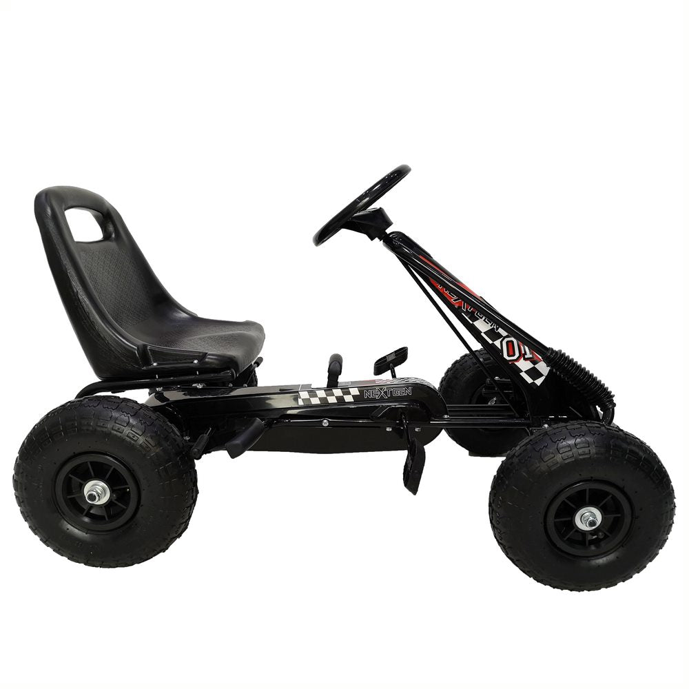 NextGen Kids 4 Wheel Ride On Car Pedal Go Cart & Safety Helmet, Black (Open Box)