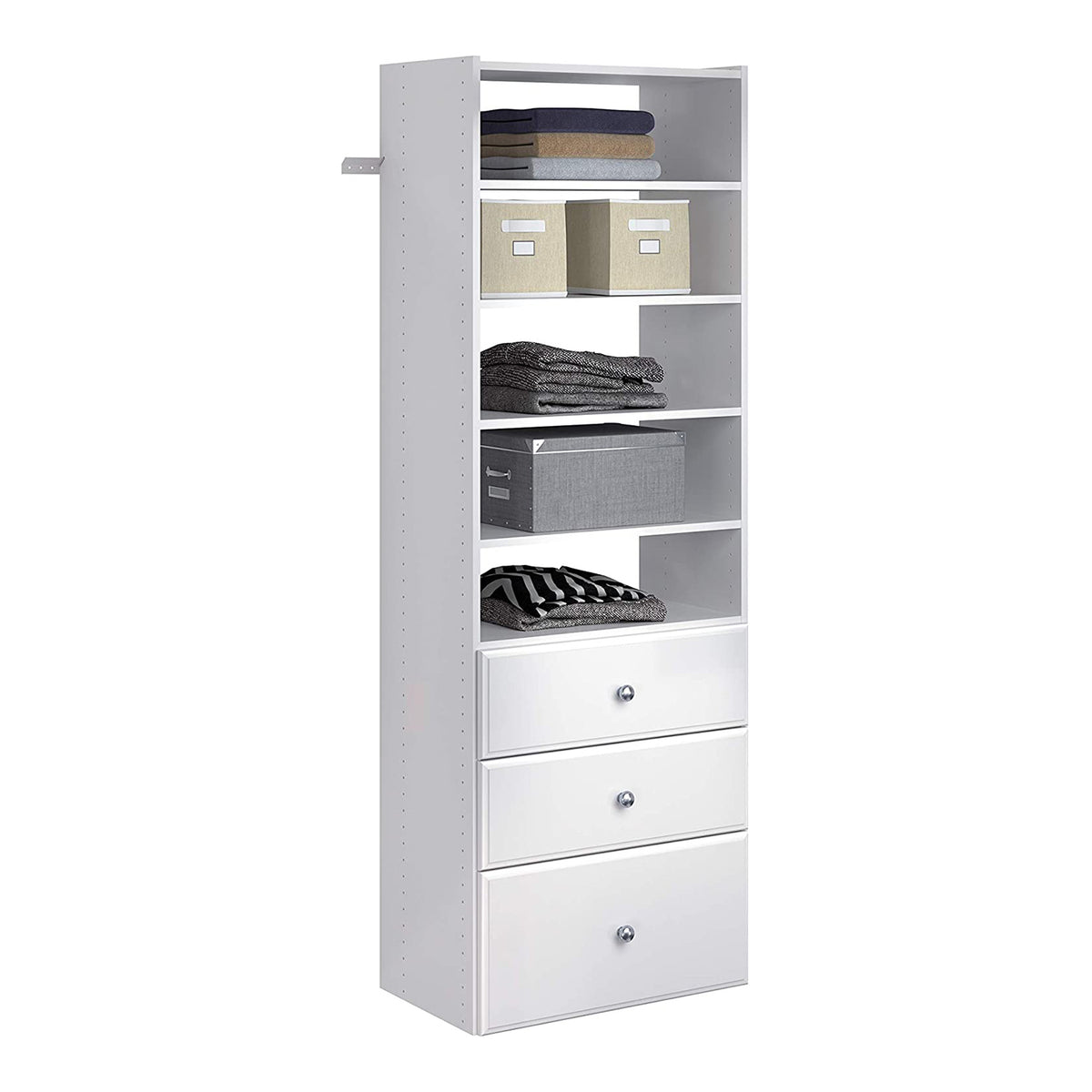 Easy Track Tower Closet Storage Organizer with Shelves & Drawers, White (Used)
